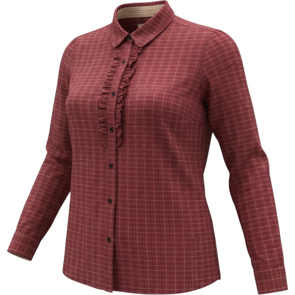 Barbour Tack Wild Ginger Red Plaid Ruffle Front Cotton Blouse Shirt Womens 14